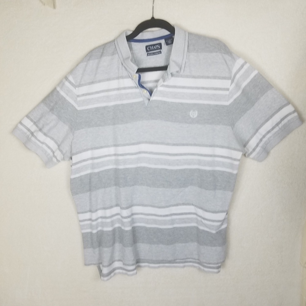 Chaps Polo‎ Shirt Mens XXL Grey Excellent Striped Natural Stretch Short Sleeve